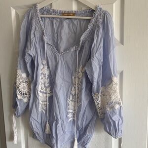 Elegant Sky Blue Blouse with Embroidery by Rose and Rose